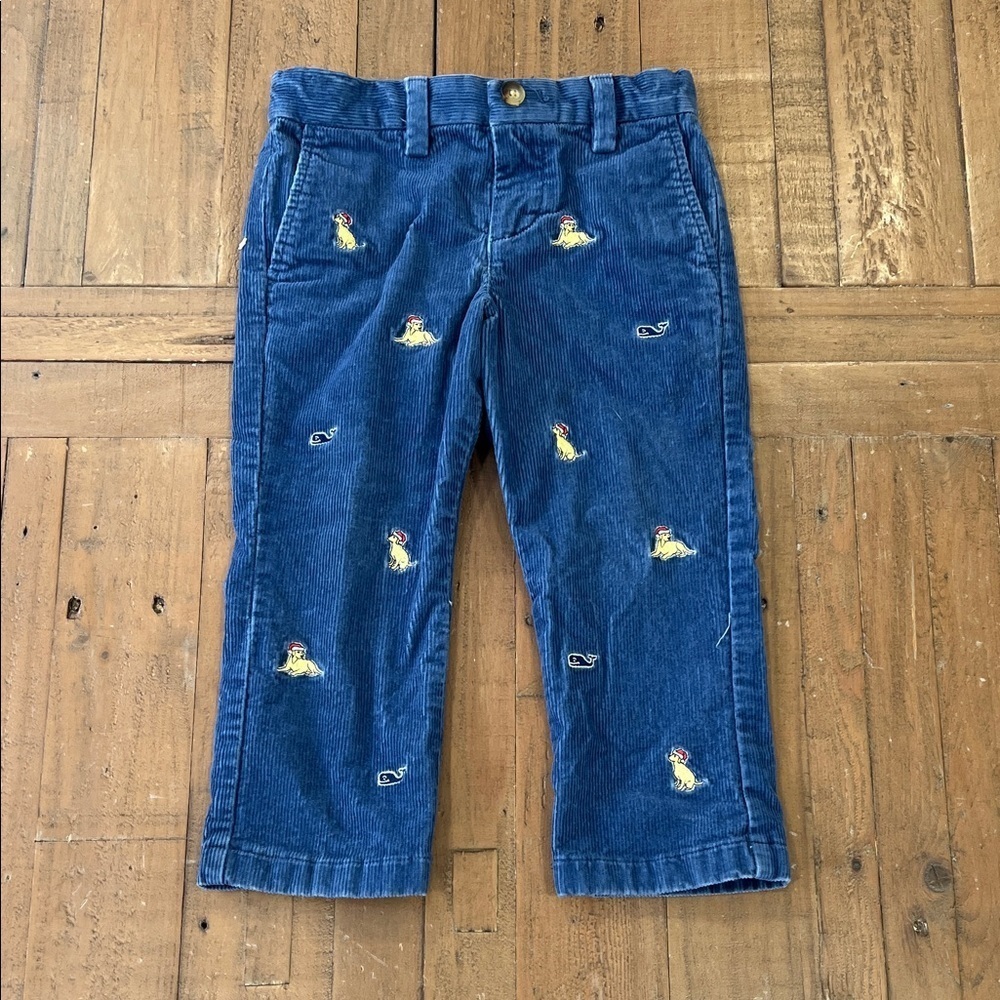 Vineyard Vines Blue Corduroy Jeans Santa dog appliqué kids size 3T Christmas